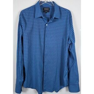 BONOBOS Slim Fit Casual Plaid Button Down Shirt Mens L Blue‎ Long Sleeve